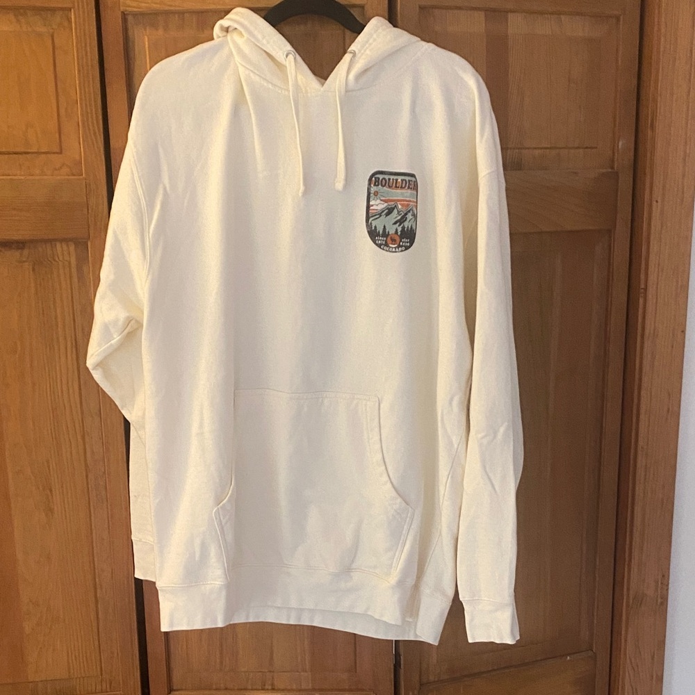 Men's Cream Hoodie with Boulder Patch